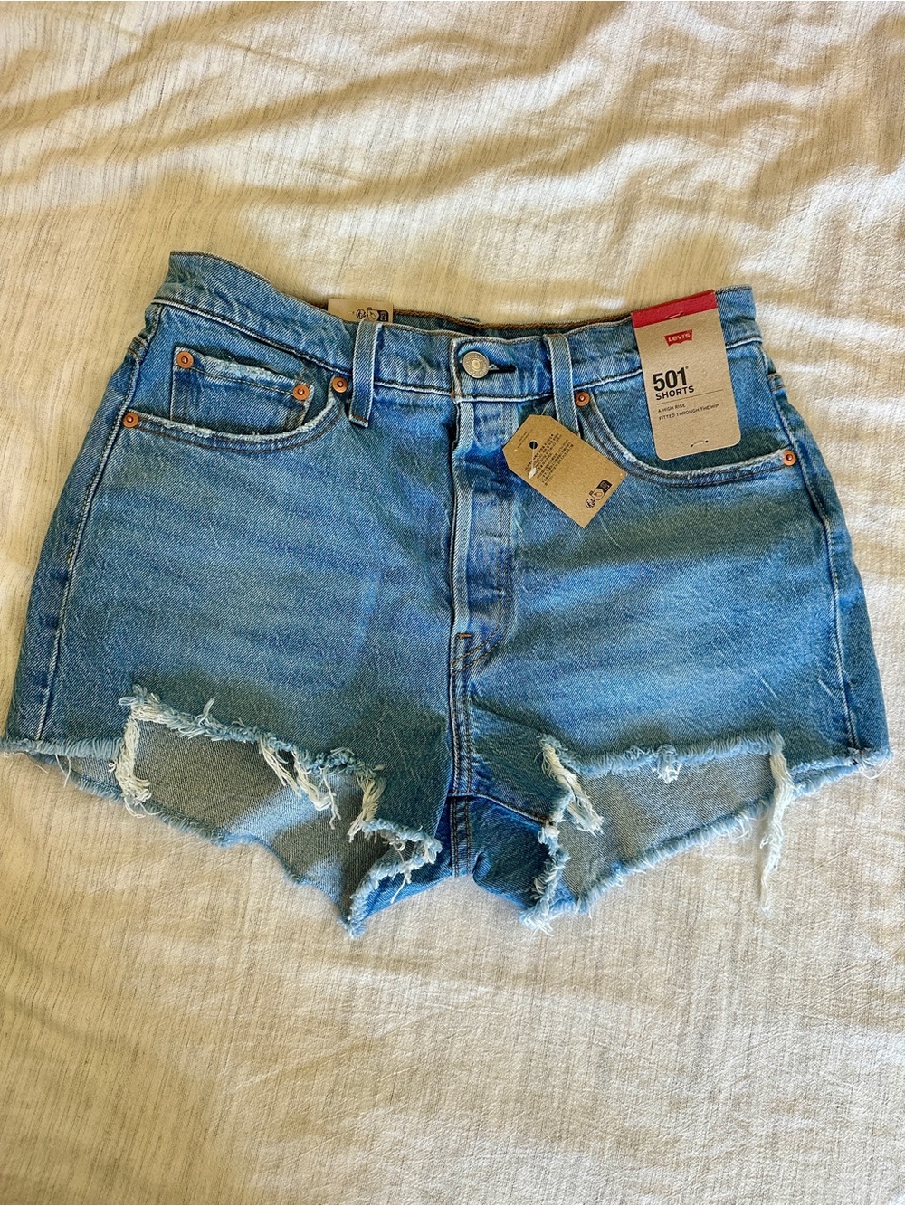 Levi's Blue Distressed High-Rise Jean Shorts